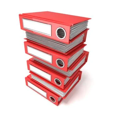 Batch of binders, red office folders. 3D Illustrazione stock