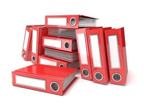 Batch of binders, red office folders. 3D Illustrazione stock