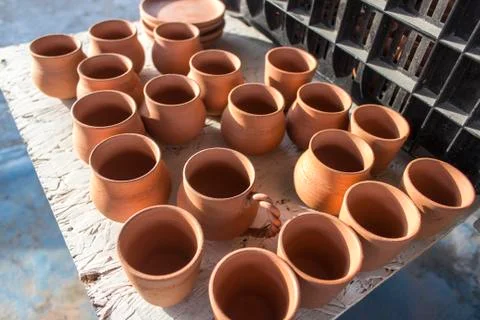 Batch of ceramic vase at sunset time Stock Photos