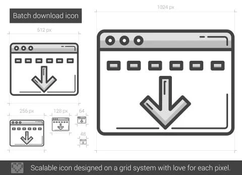 Batch download line icon Stock Illustration