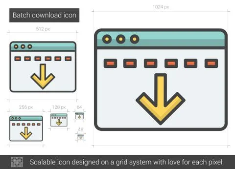 Batch download line icon Stock Illustration
