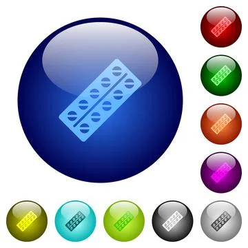 Batch of pills in blister pack color glass buttons Stock Illustration