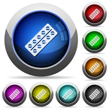 Batch of pills in blister pack round glossy buttons Stock Illustration