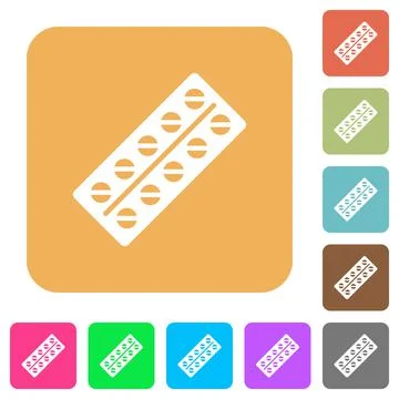 Batch of pills in blister pack rounded square flat icons Stock Illustration