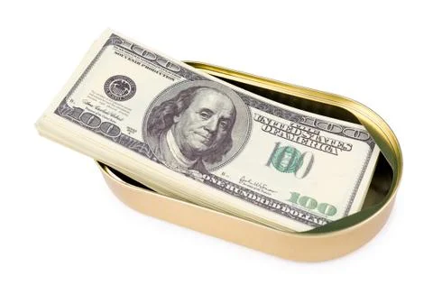 Batch of us dollars in can Stock Photos