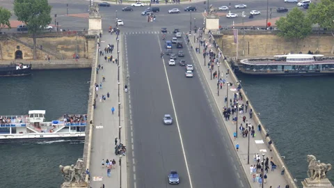 Bateau Mouche passing under the Pont d'Iena bridge in Paris, France Stock Footage 200182247