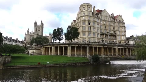 Bath Abbey and river Avon Bath England Stock Footage 138211455