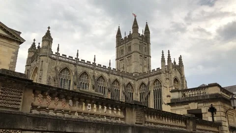 Bath Abbey with the Flag on England Stock Footage 168885053