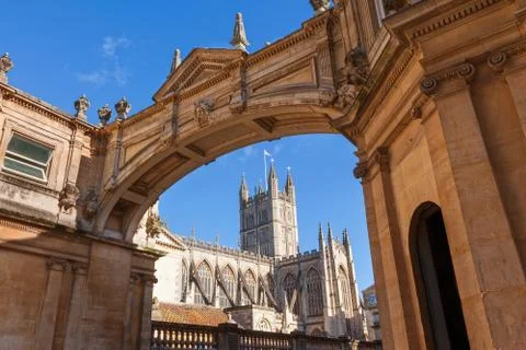 Bath abbey framed by arch Stock Photos