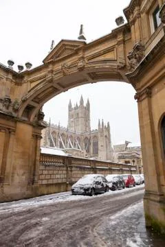 Bath Abbey in the Snow Foto stock