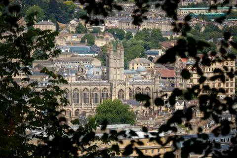 Bath Abbey Viewed Through Trees in Alexandra Park Stock Photos