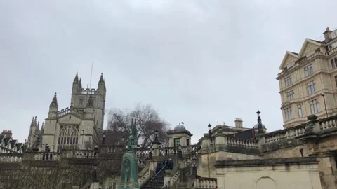 Bath Abbey, Wide shot next to Bath Weir, City of Bath Stock Footage 147718681