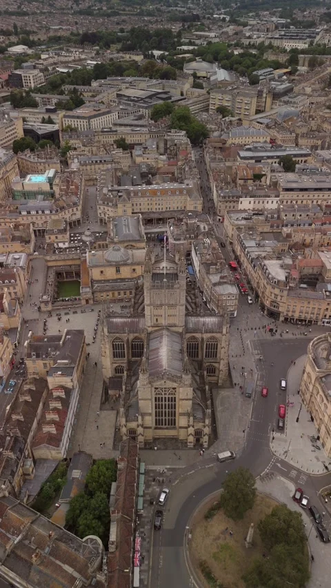 Bath Abbey's grand structure drone view charming streets Video stock 314895806