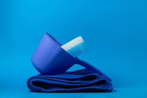Bath accessories on a blue background.  Stock Photos