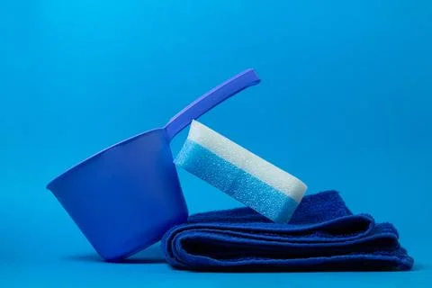 Bath accessories on a blue background.  Stock Photos