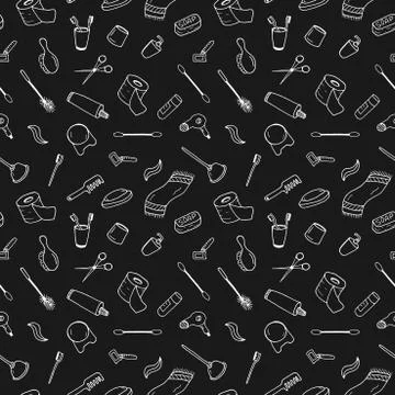 Bath accessories seamless pattern in doodle style. Illustrazione stock