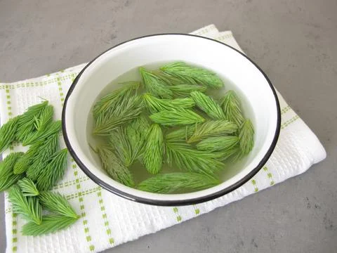Bath additive with spruce tips Stock-Fotos
