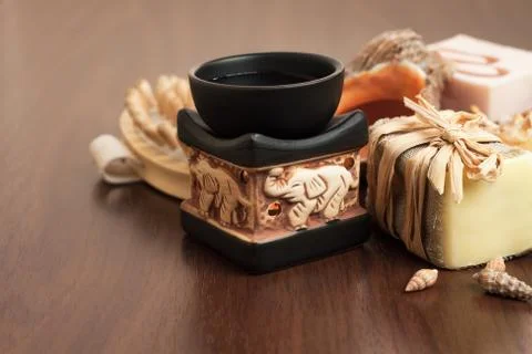 Bath and aromatherapy accessories background handmade soap Stock Photos