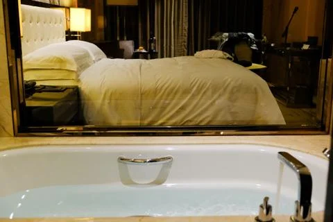 Bath and interior with bed Stock Photos