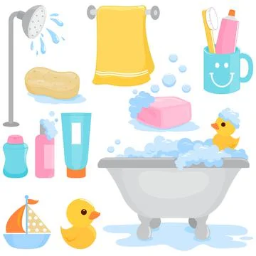 Bath and shower collection. Vector illustration set Stock Illustration