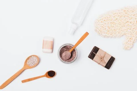 Bath background of natural cosmetics Stock Photos