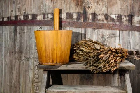 Bath Barrel with broom Stock Photos