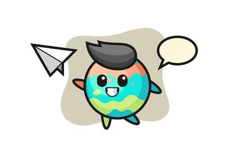 Bath bomb cartoon character throwing paper airplane Stock Illustration