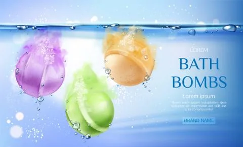 Bath bombs in water, spa cosmetics beauty product Stock Illustration