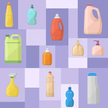 Bath bottles banner vector illustration. Plastic containers bottles, tubes and Stock Illustration
