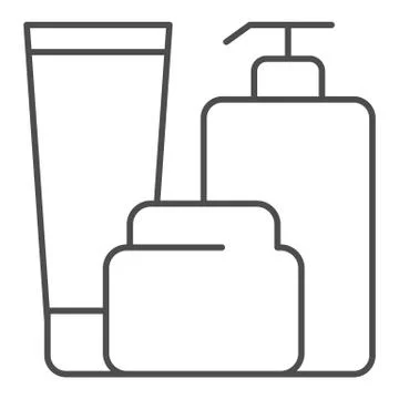 Bath bottles thin line icon. Lotion, cream and gel vector illustration isolated Stock Illustration