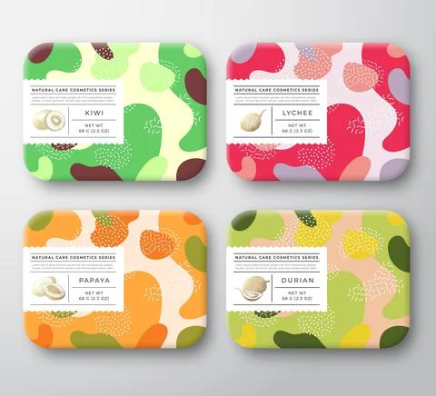 Bath Care Cosmetics Boxes Set. Vector Wrapped Containers Label Cover Collection 库存插图