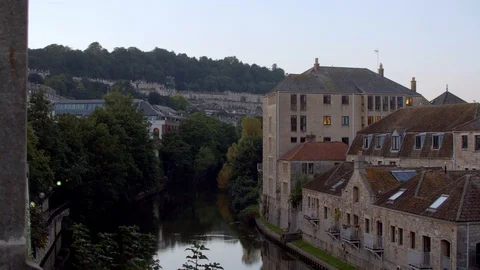 Bath City 4k Flats overlooking peacefull river thames in city Stock Footage 112534403