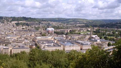 Bath City 4K overlooking cityscape on lovely summers day with pan Stock Footage 112536093
