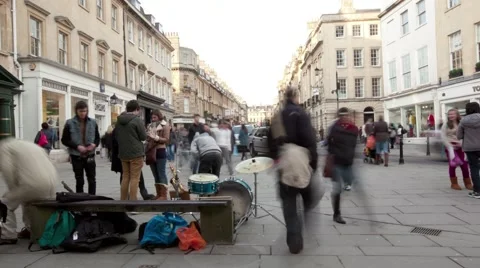 Bath City Centre Shoppers and Buskers Timelapse Stock Footage 43135786