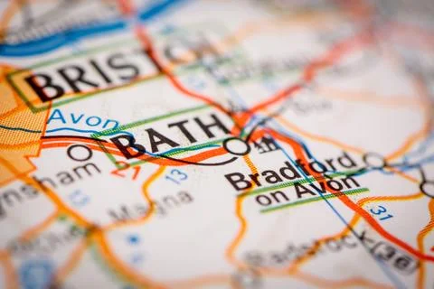 Bath City on a Road Map Stock Photos