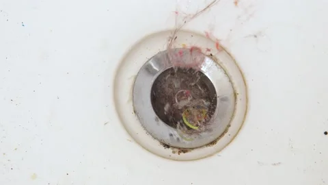 Bath clogging concept. Water drain is clogged with hair. Video stock 135568690