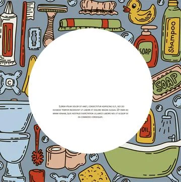 Bath doodle vector illustration. Hand draw banners of home bathroom hygiene Stock Illustration