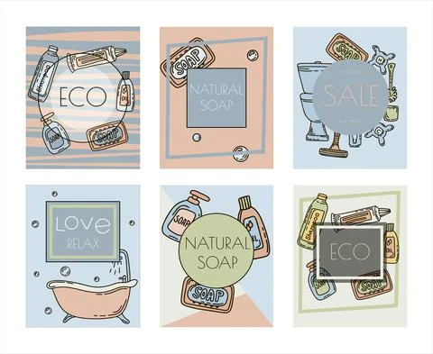 Bath doodle vector illustration. Hand draw banners of home bathroom hygiene Stock Illustration
