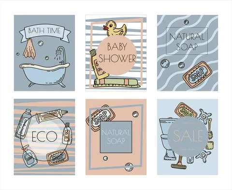 Bath doodle vector illustration. Hand draw banners of home bathroom hygiene Stock Illustration
