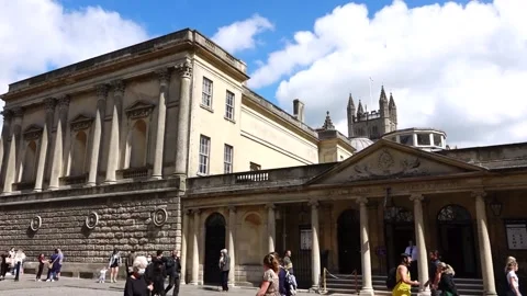 Bath England. Baths and Pump Room buildings with shopping area. Stock Footage 138211277