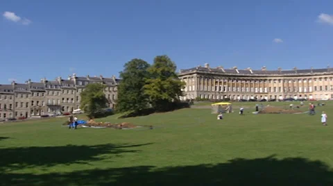 BATH, ENGLAND -  pan Georgian houses Royal Crescent Stock Footage 37796653