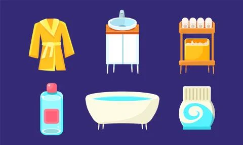 Bath Equipment and Accessories Set, Bathroom Interior Design Elements Vector Stock Illustration
