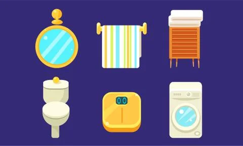 Bath Equipment and Accessories Set, Bathroom Interior Design Elements, Toilet イラスト素材