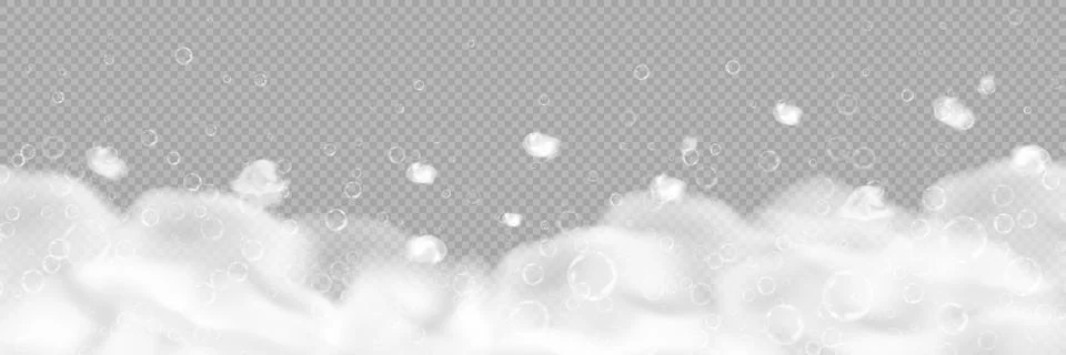 Bath foam with bubbles isolated on transparent background. Realistic soap lather Stock Illustration