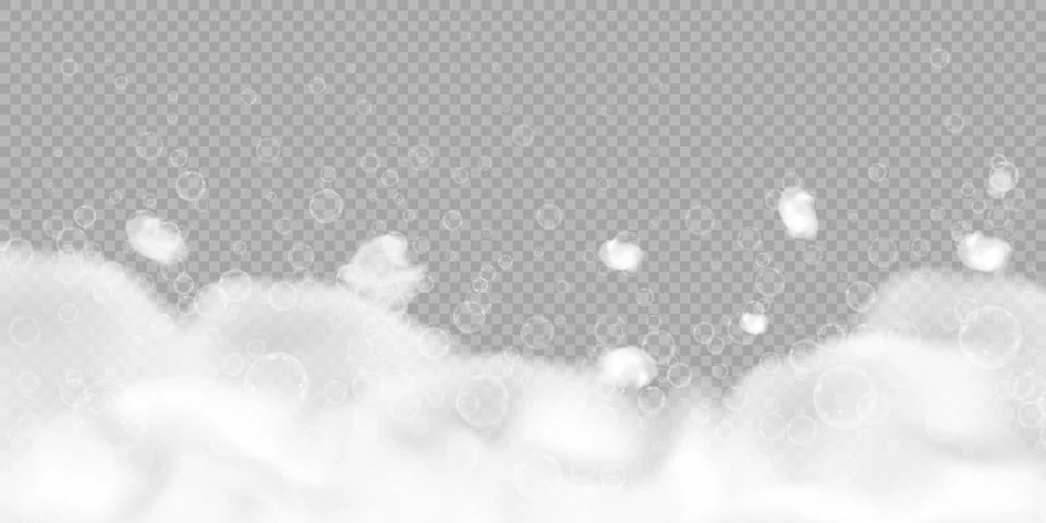 Bath foam with bubbles isolated on transparent background. Realistic soap lather Stock Illustration