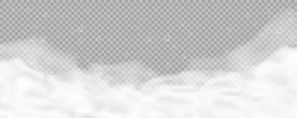 Bath foam with bubbles isolated on transparent background. Realistic soap lather Stock Illustration