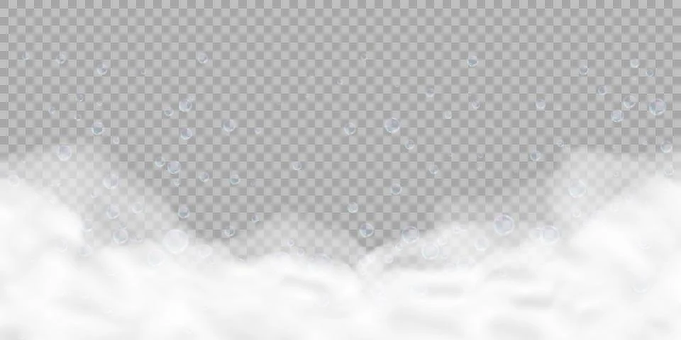 Bath foam with bubbles isolated on transparent background. Realistic soap lather Stock Illustration