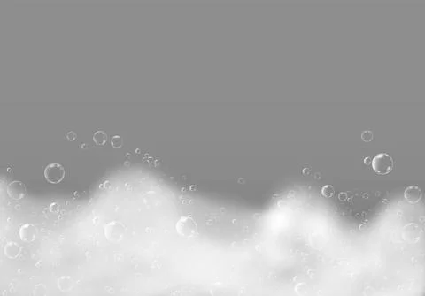 Bath foam shampoo bubbles isolated on transparent background. White clean soap Stock Illustration
