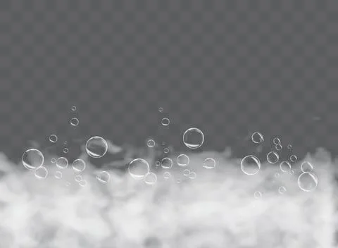 Bath foam with shampoo bubbles isolated on transparent background. Vector Stock Illustration