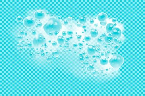 Bath foam with shampoo bubbles isolated on a transparent background. Vector Stock Illustration
